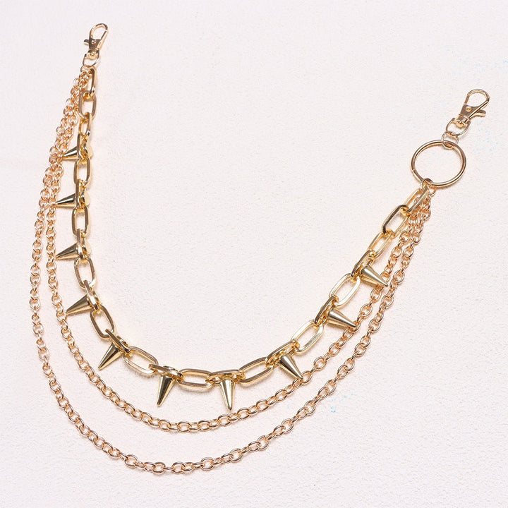 Trendy women's chain belt with stud accents, ideal for hip or waist styling. A versatile fashion accessory.