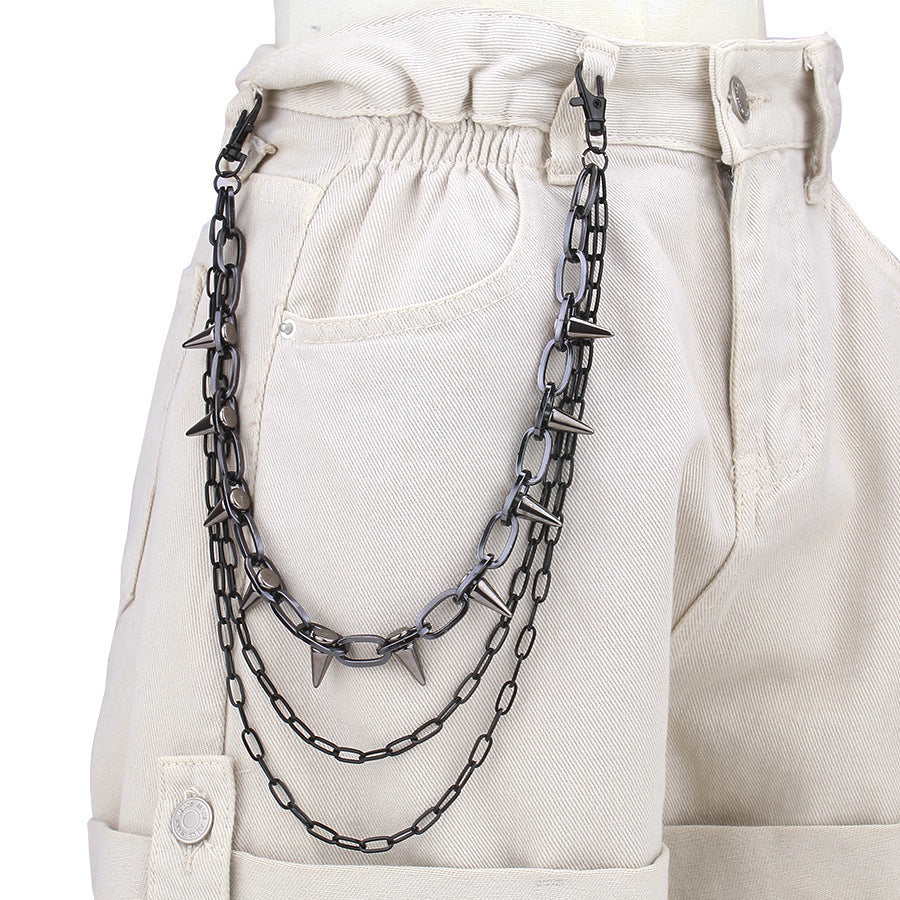 Women's black stud chain belt, a versatile fashion accessory to elevate dresses, jeans, or skirts.
