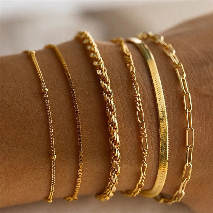 Women's gold-tone textured chain bracelet set, perfect for layered fashion or stacking with other jewelry.