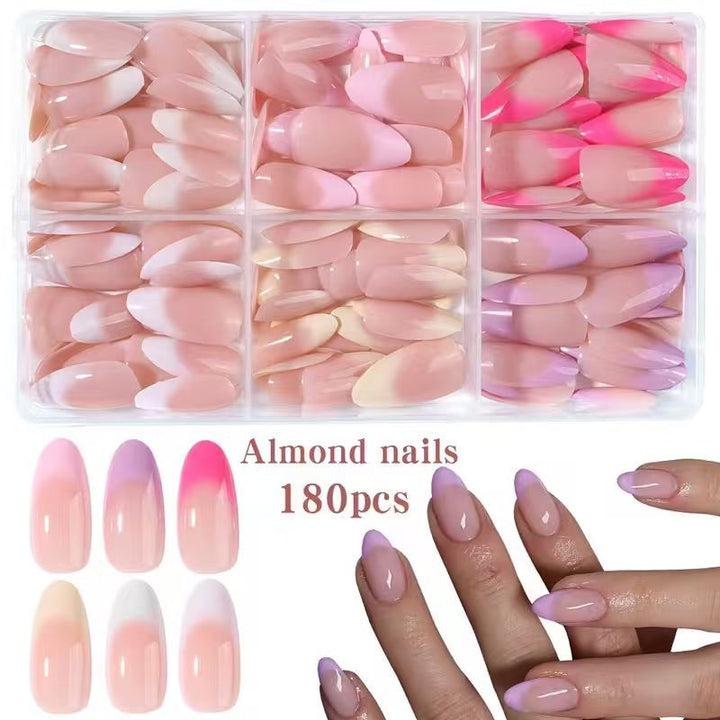 Women's gradient press-on nails, almond shape for an effortless DIY manicure.