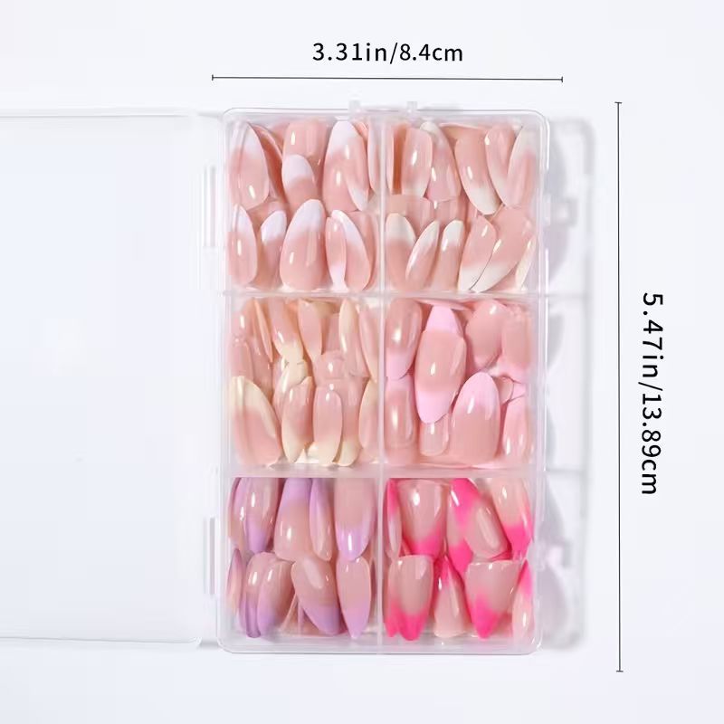 Easy-application artificial nails, gradient design for a beautiful, quick at-home manicure.