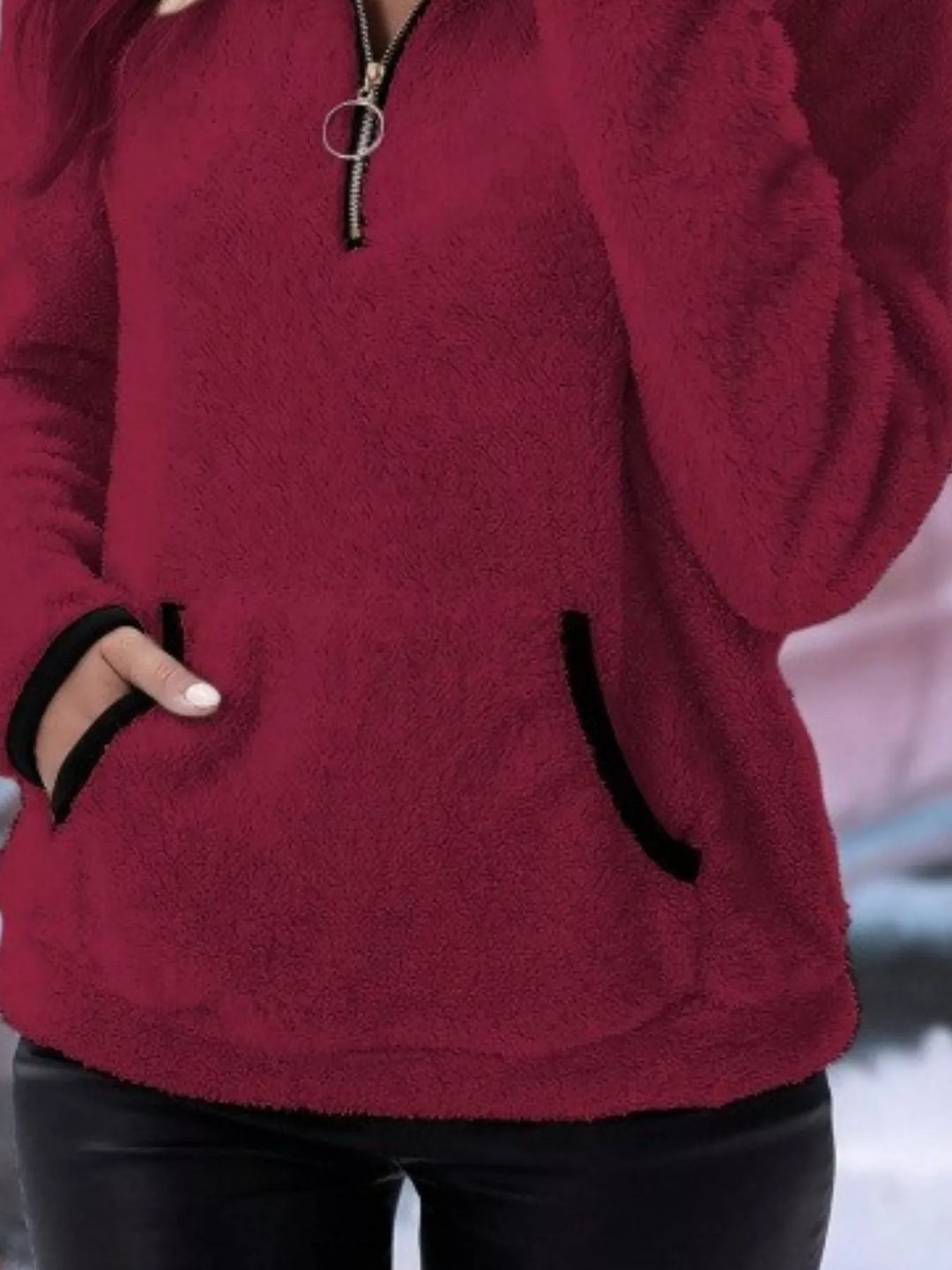 Women's everyday half-zip pullover, cozy and warm sweater with a functional kangaroo pocket.