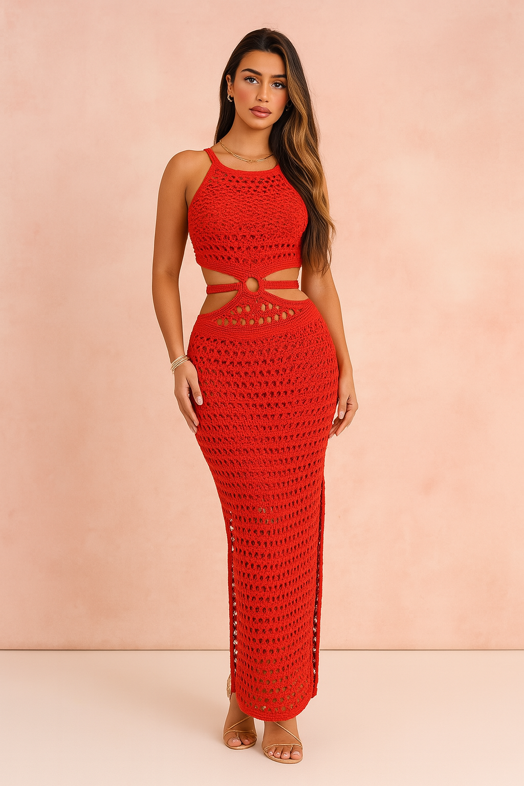 Green Hazel Airy Mesh spring dress for women, a lightweight & elegant long dress for sunny days.