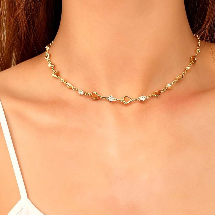 Women's adjustable heart gemstone choker necklace, stunning elegant jewelry accessory.