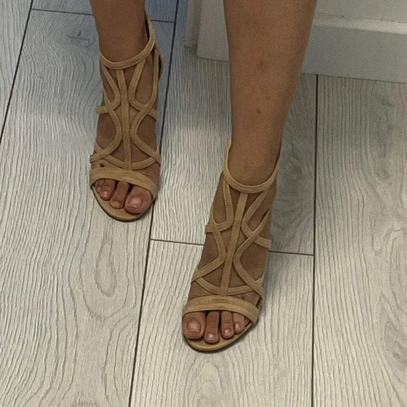 Vacation-ready women's heeled gladiator sandals with an adjustable strap, elegant summer footwear.