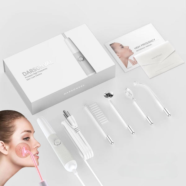Women's high-frequency facial & hair therapy device for anti-aging skincare & scalp health.