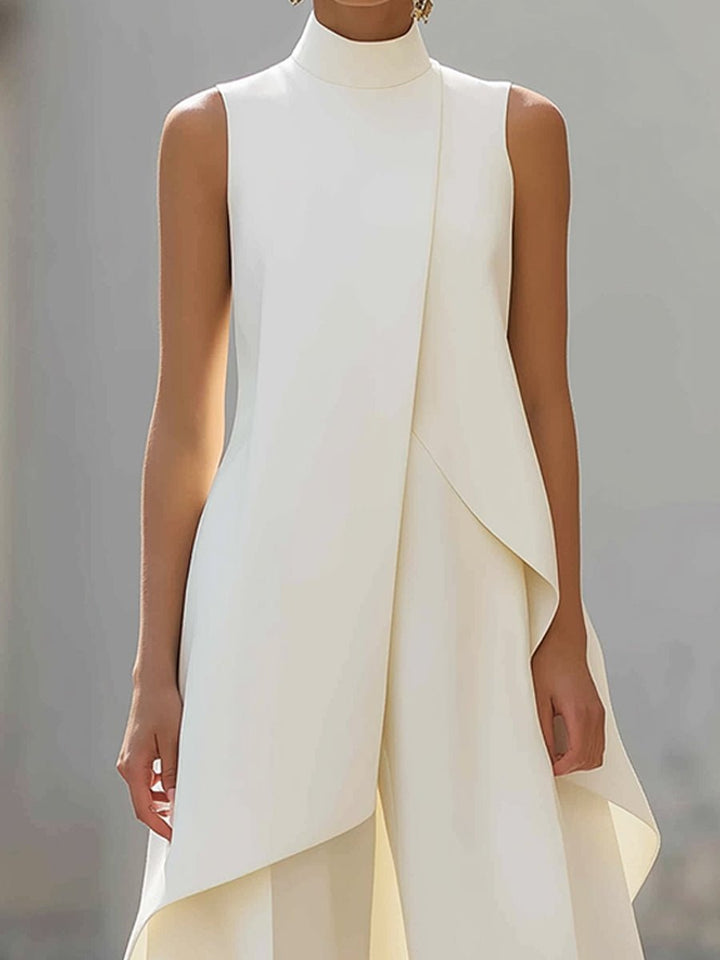 Elegant women's two-piece high neck wide-leg trouser set, perfect for business or formal occasions.
