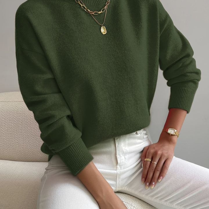 Everyday women's high neck knitted jumper. Soft, cozy, and stylish for cold weather wear.