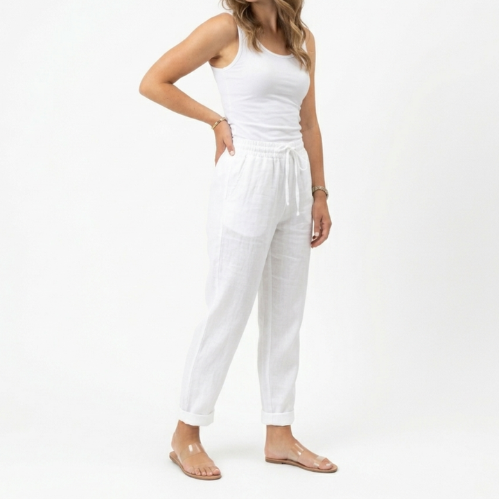 Chic women's wide leg cropped trousers, high rise elastic waist. Versatile for casual or everyday stylish looks.