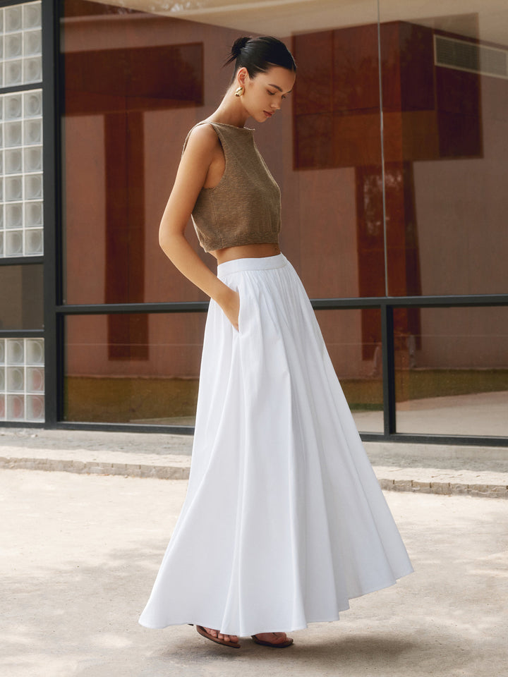 Women's high waist A-line maxi skirt, perfect for elegant summer fashion and comfortable, flowy wear.