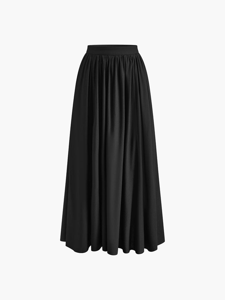 Modest high-waist A-line long skirt for women, providing elegant style and comfortable summer wear.
