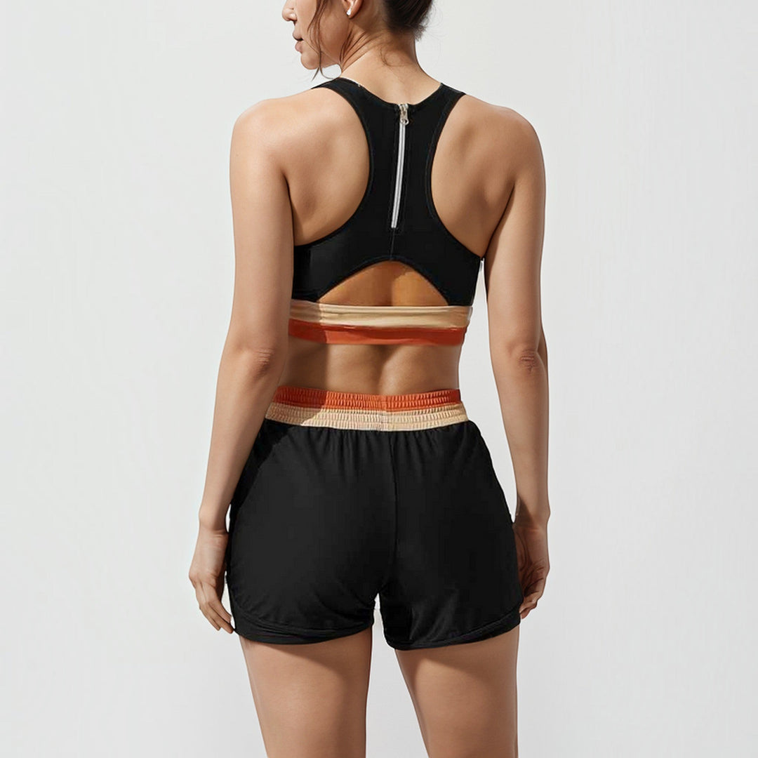 Stylish women's colorblock high waist bikini, perfect for active beachwear. Features UV protection & sporty design.