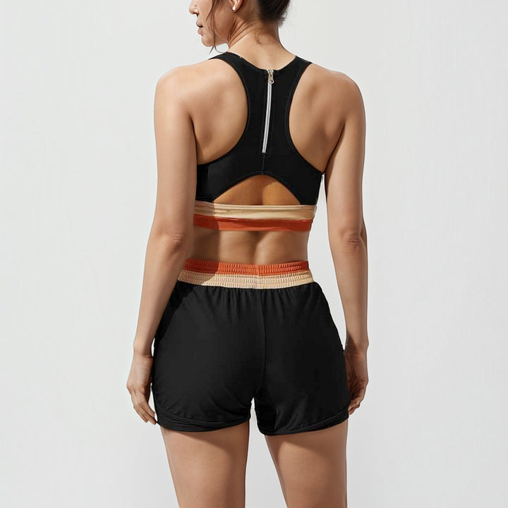 Stylish women's colorblock high waist bikini, perfect for active beachwear. Features UV protection & sporty design.