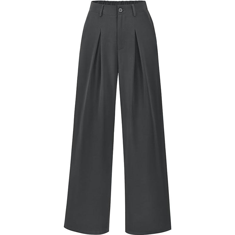 Women's casual elegant wide leg pants, high waist and pleated detail.