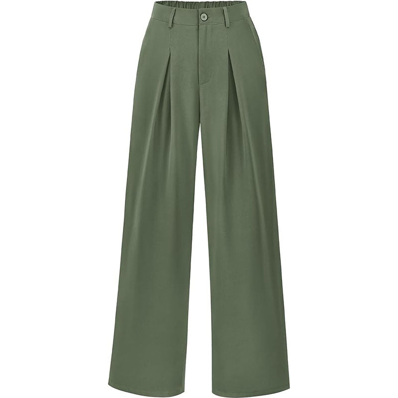 Modern women's wide leg pleated trousers, effortless chic style.