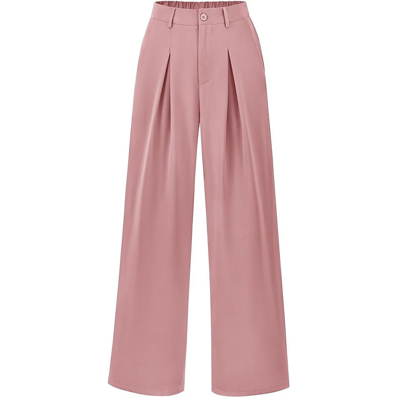 Comfortable high waist pleated wide leg pants for women.