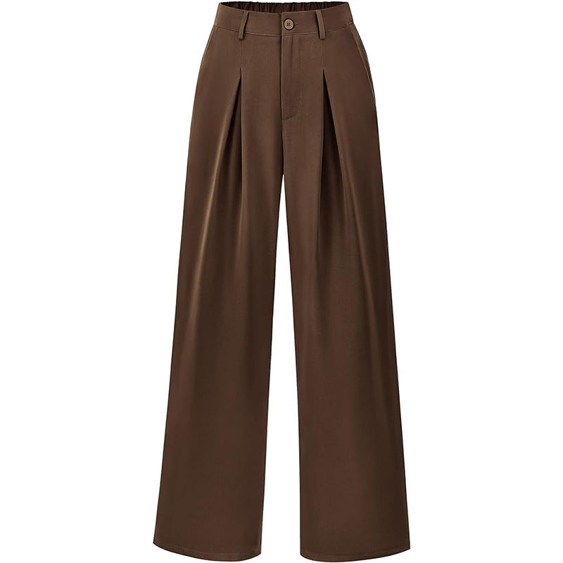Chic women's workwear trousers, high waist pleated wide leg design.