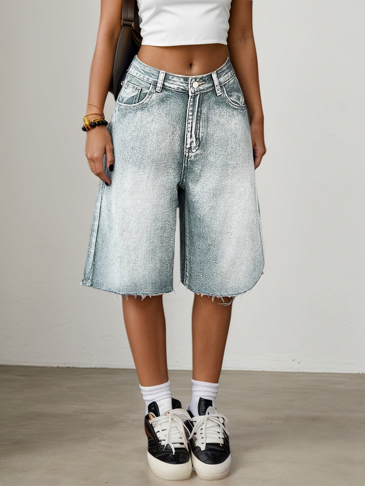 Comfortable women's wide leg knee length jorts with a flattering high waist, perfect for everyday casual.