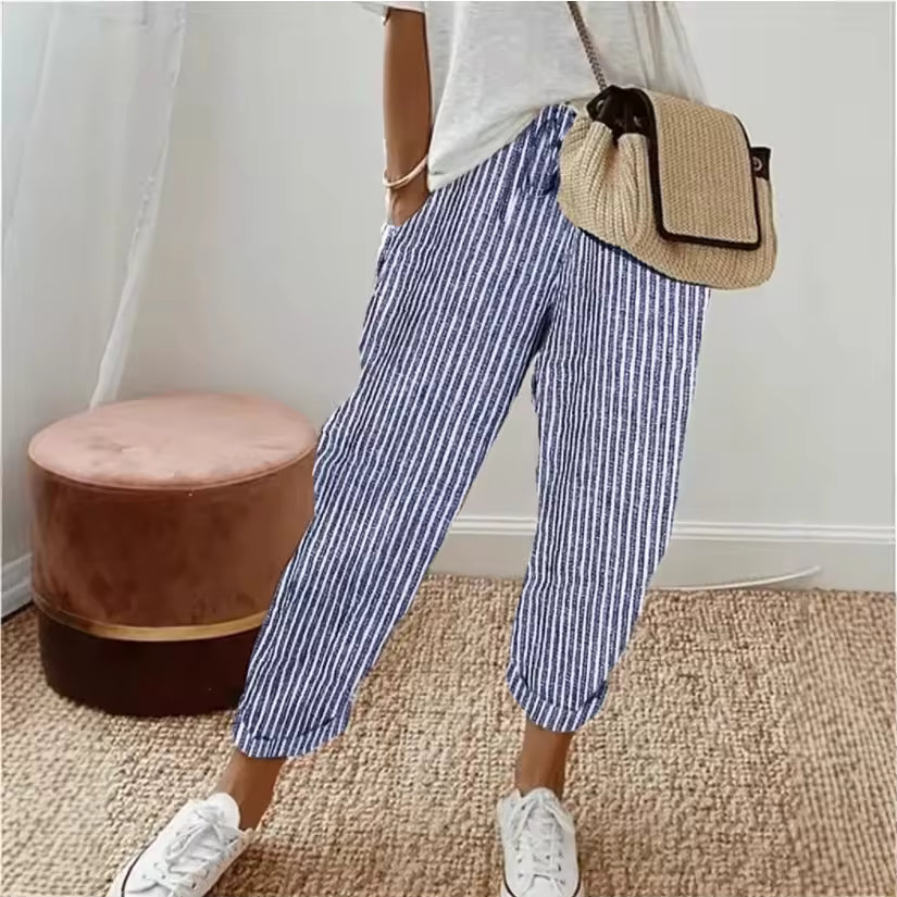 Women's high waist straight leg breathable casual trousers, perfect for summer comfort & everyday fashion.