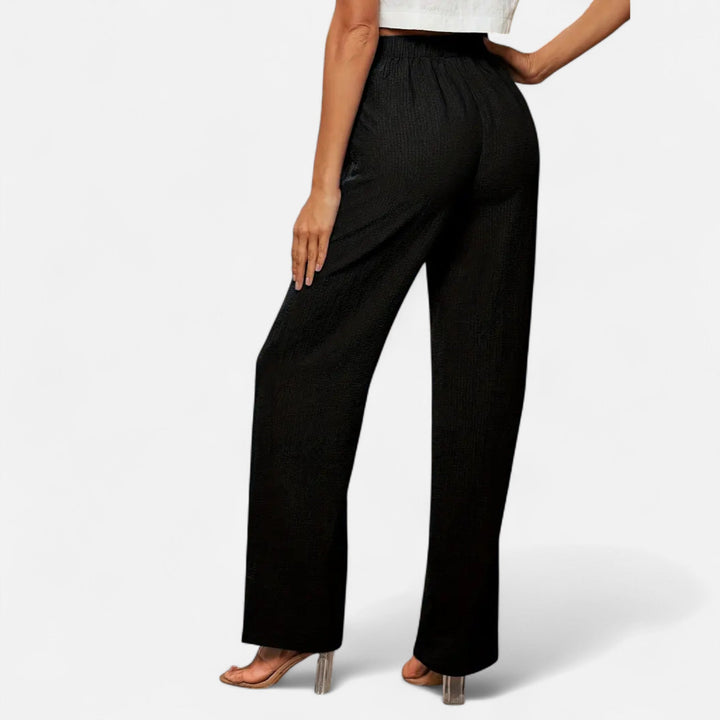 Modern classic women's straight-leg trousers, featuring a comfortable high-waist design for elegant versatility.