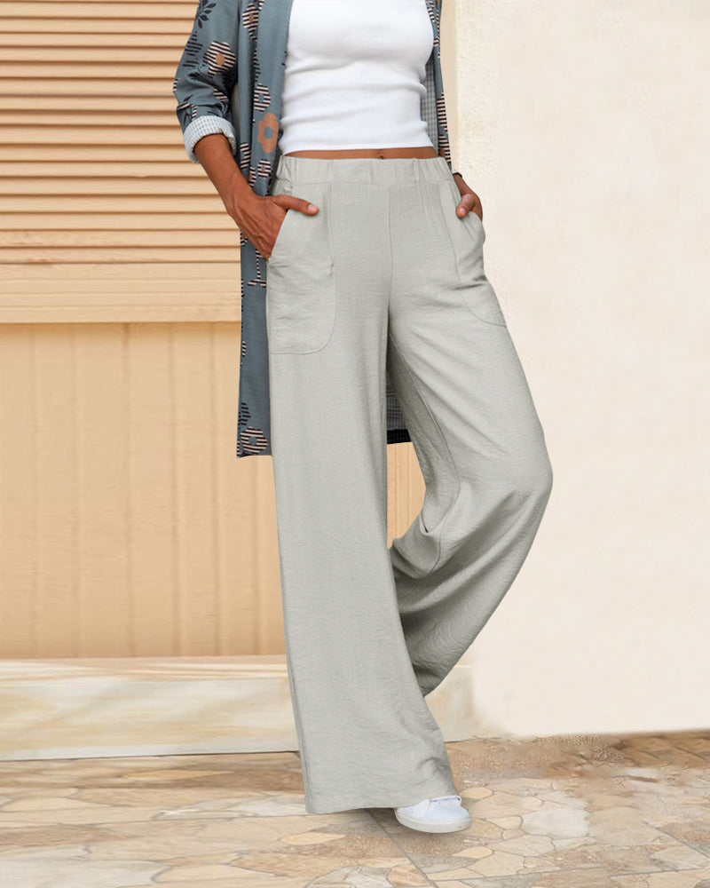 Women's beige high waist casual trousers with a flattering straight leg design for effortless style.