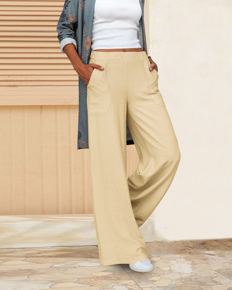 Comfortable women's straight leg pants, featuring a high waist for a relaxed yet stylish everyday outfit.