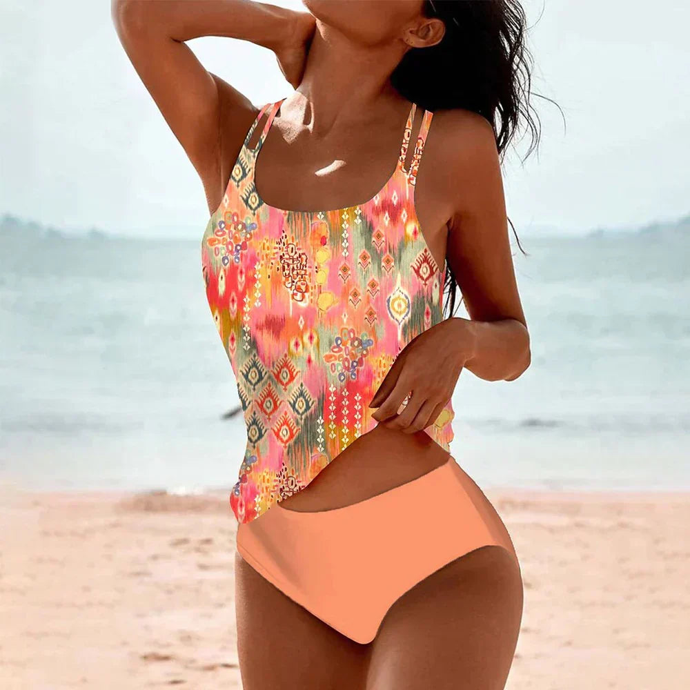 Women's high waist tankini swimwear set, quick dry and comfortable, perfect for beach or pool vacation.