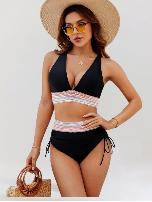 Stylish women's high-waist bikini set with tummy control for comfortable swimwear.