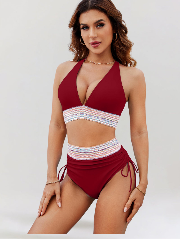 Flattering plus size high-waist tummy control bikini, essential women's summer beachwear.
