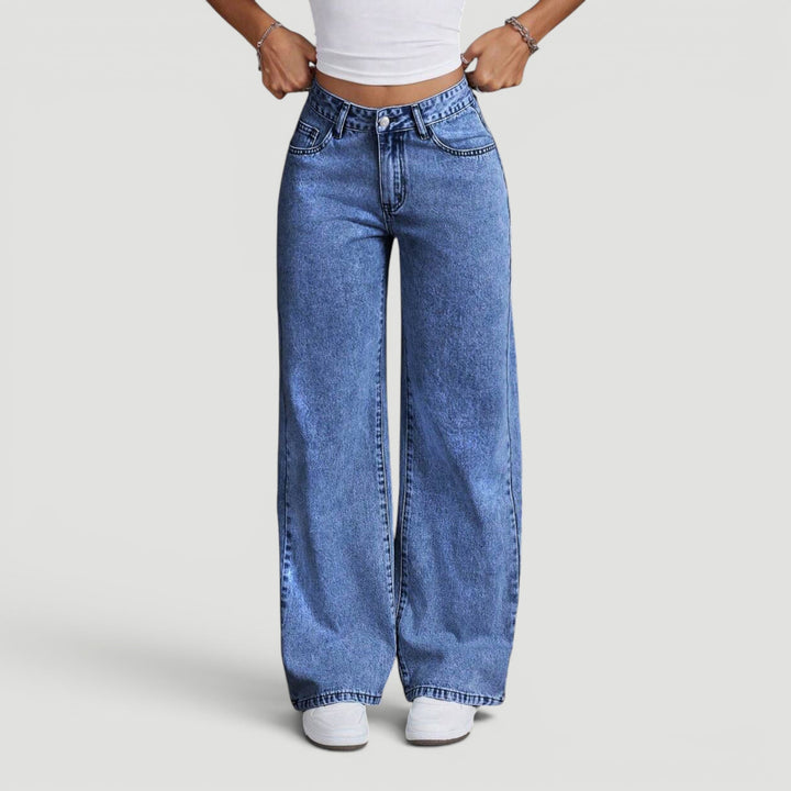 Effortlessly chic women's high waist wide leg denim with a bow.