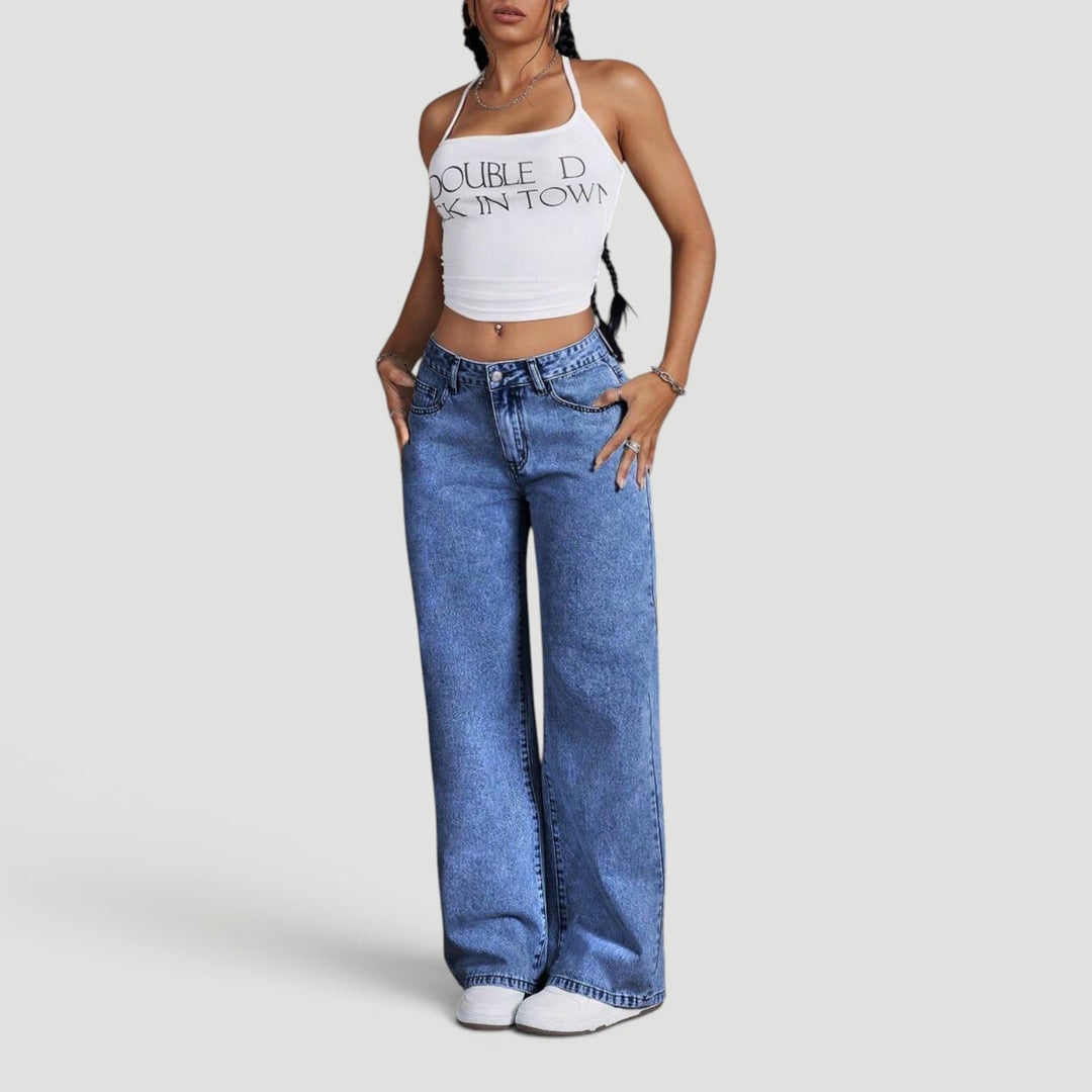Casual chic high waist wide leg denim trousers, women's fashion, bow detail.