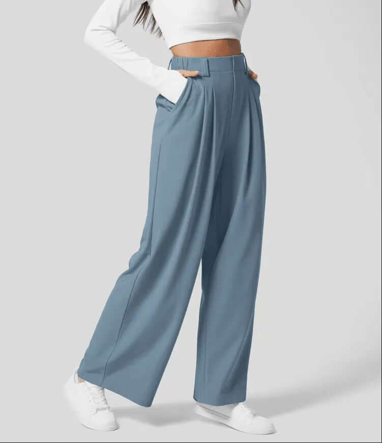 Stylish women's high waist wide leg pants, tailored for comfort and versatility in professional settings.