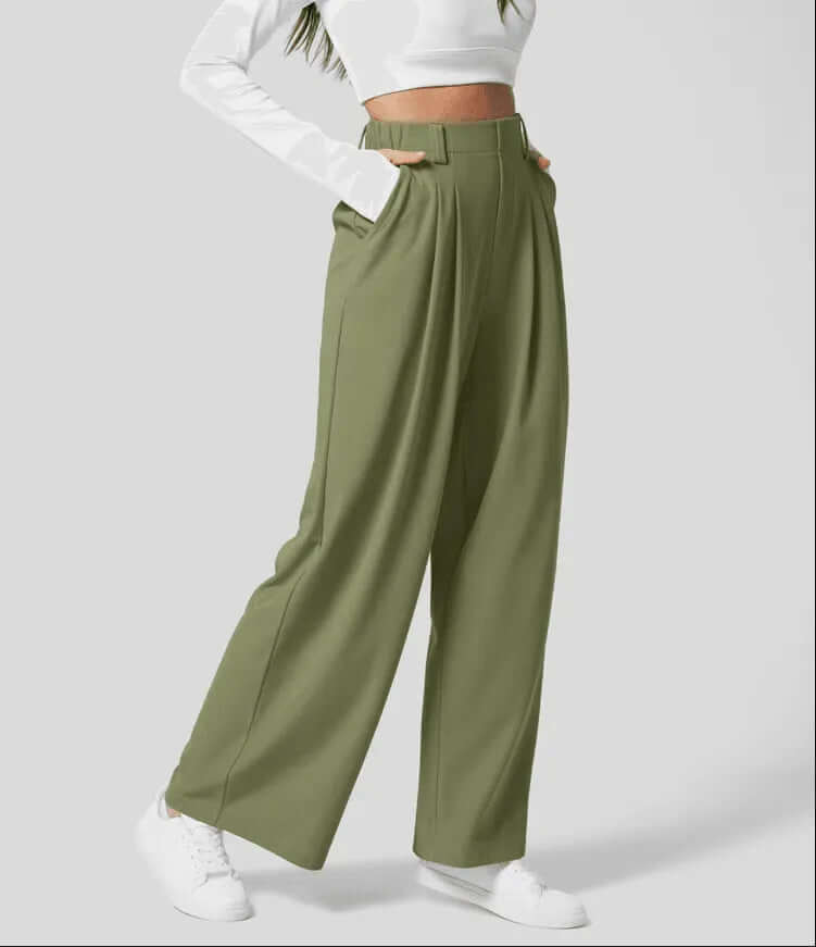 Chic women's tailored wide leg trousers, high waist design for an elegant and modern office outfit.