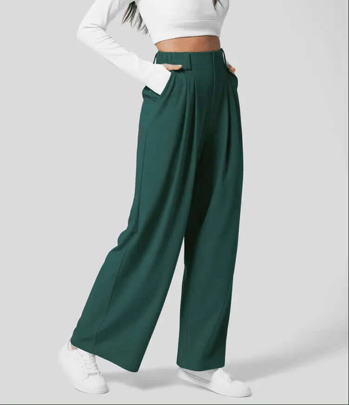 Women's pleated wide leg trousers, high waist and tailored fit for a comfortable, refined everyday style.
