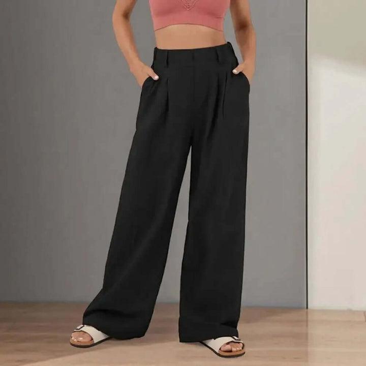 Classic women's wide leg tailored pants, high waist for a flattering silhouette, suitable for work or leisure.