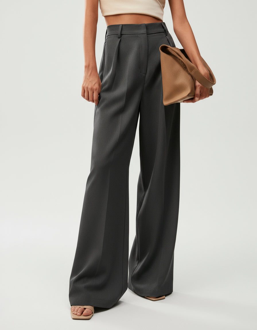 Women's high-waisted wide leg dress pants, tailored for a flattering silhouette and versatile wear.