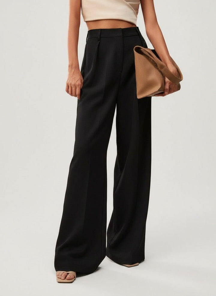 Elegant women's high waist tailored pants, featuring a flowing wide leg for sophisticated fashion.