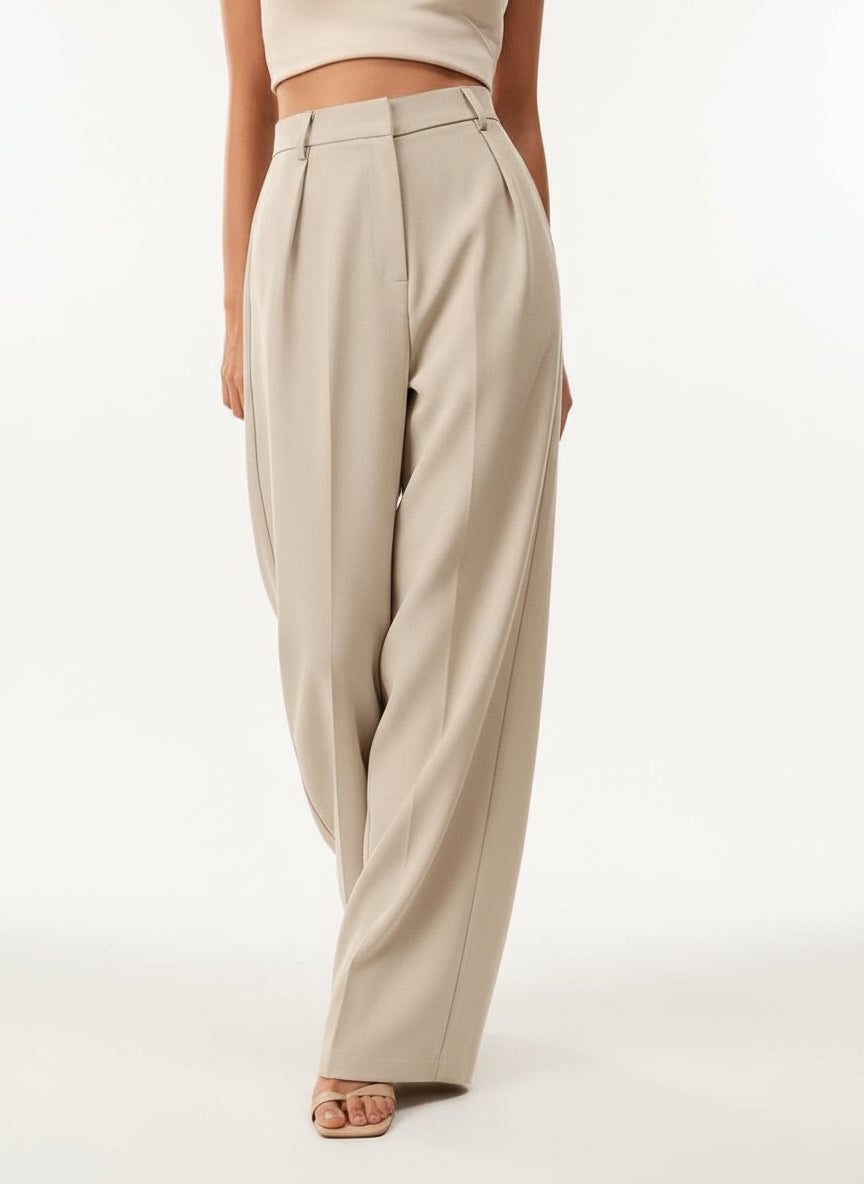 Chic women's high waist wide leg tailored trousers, great for office wear or a stylish day out.