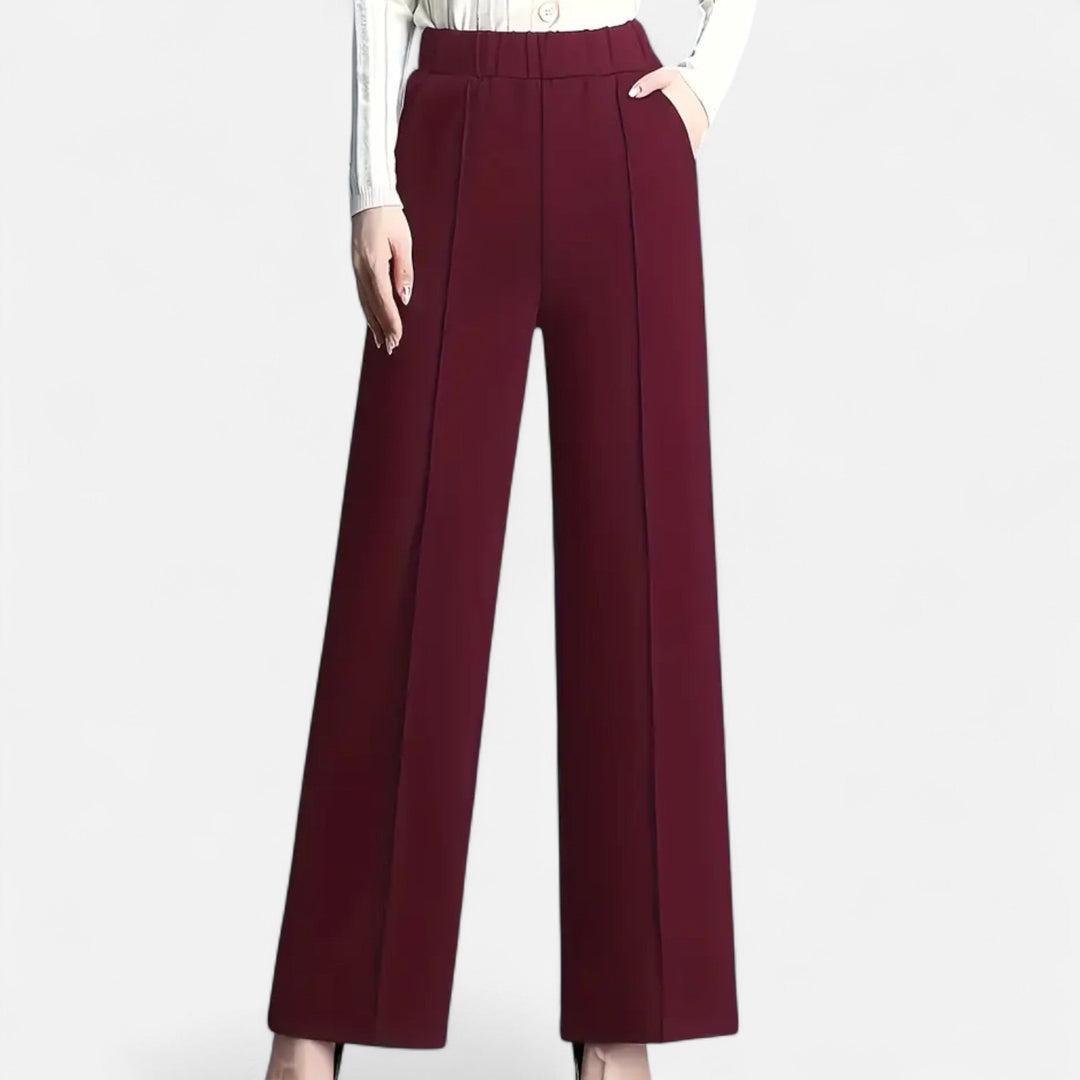 Women's high-waist wide-leg trousers, elegant and comfortable, ideal for office or casual wear.