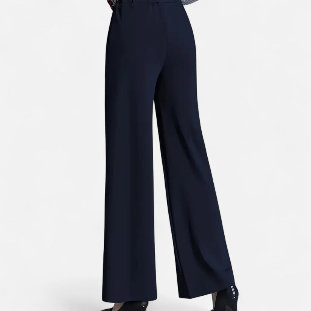 Fashionable women's high-waist wide-leg trousers, combining elegance and comfort for any setting.