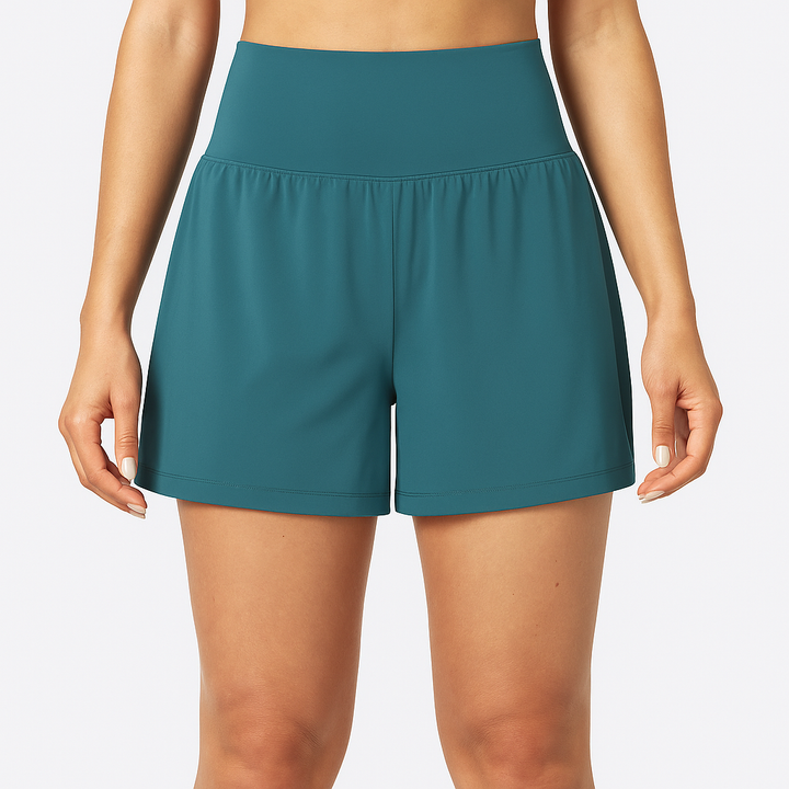 Athletic high waist workout shorts for women. Perfect gym wear & fitness apparel, offering stretch and comfort.