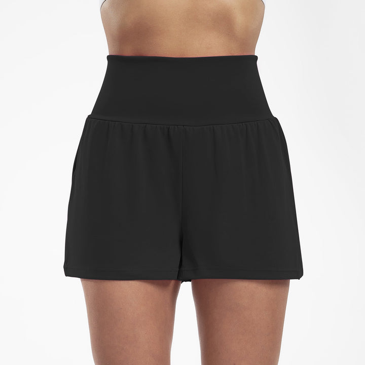 Women's comfort shorts: high waist yoga & athletic shorts for fitness apparel. Stretchy, solid color gym wear.