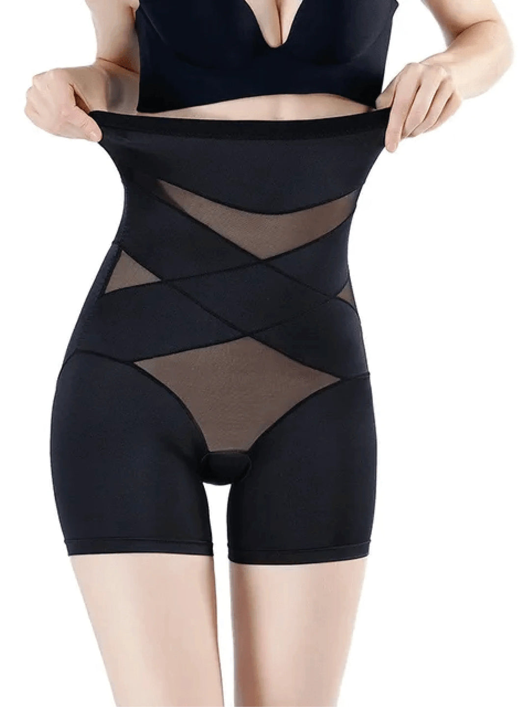 Women's high-waisted compression shaper shorts with tummy control for a smooth look under clothes.
