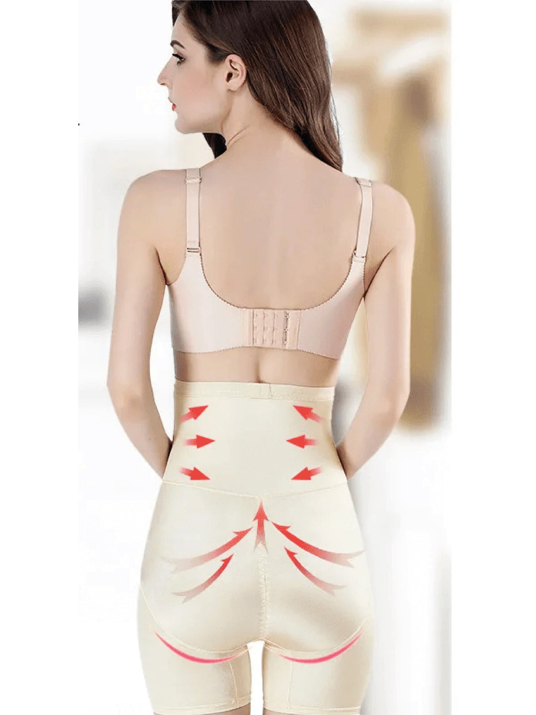 Comfortable women's high-waisted compression shorts, ideal undergarment for a smooth, controlled tummy.