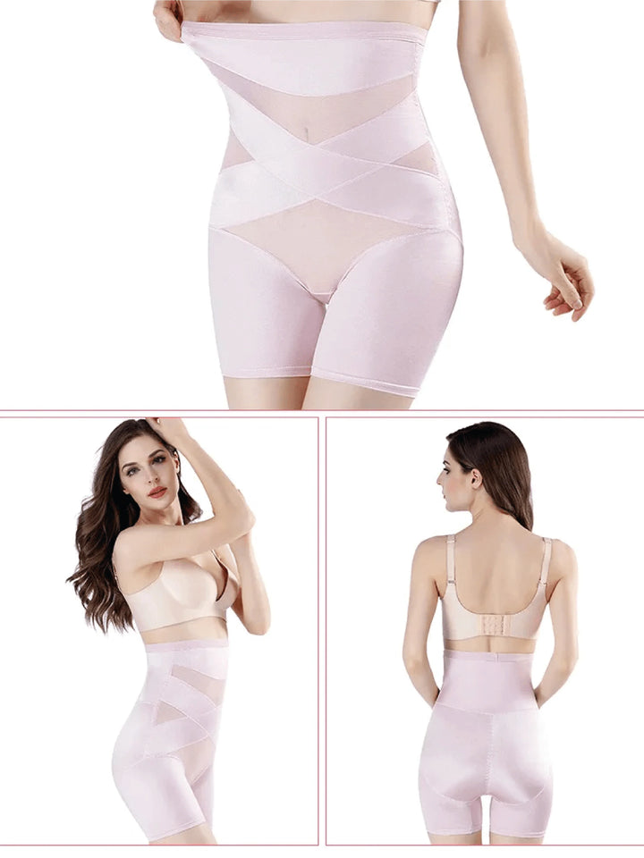 High-waisted tummy control shaper shorts for women, featuring seamless compression for a sleek body.