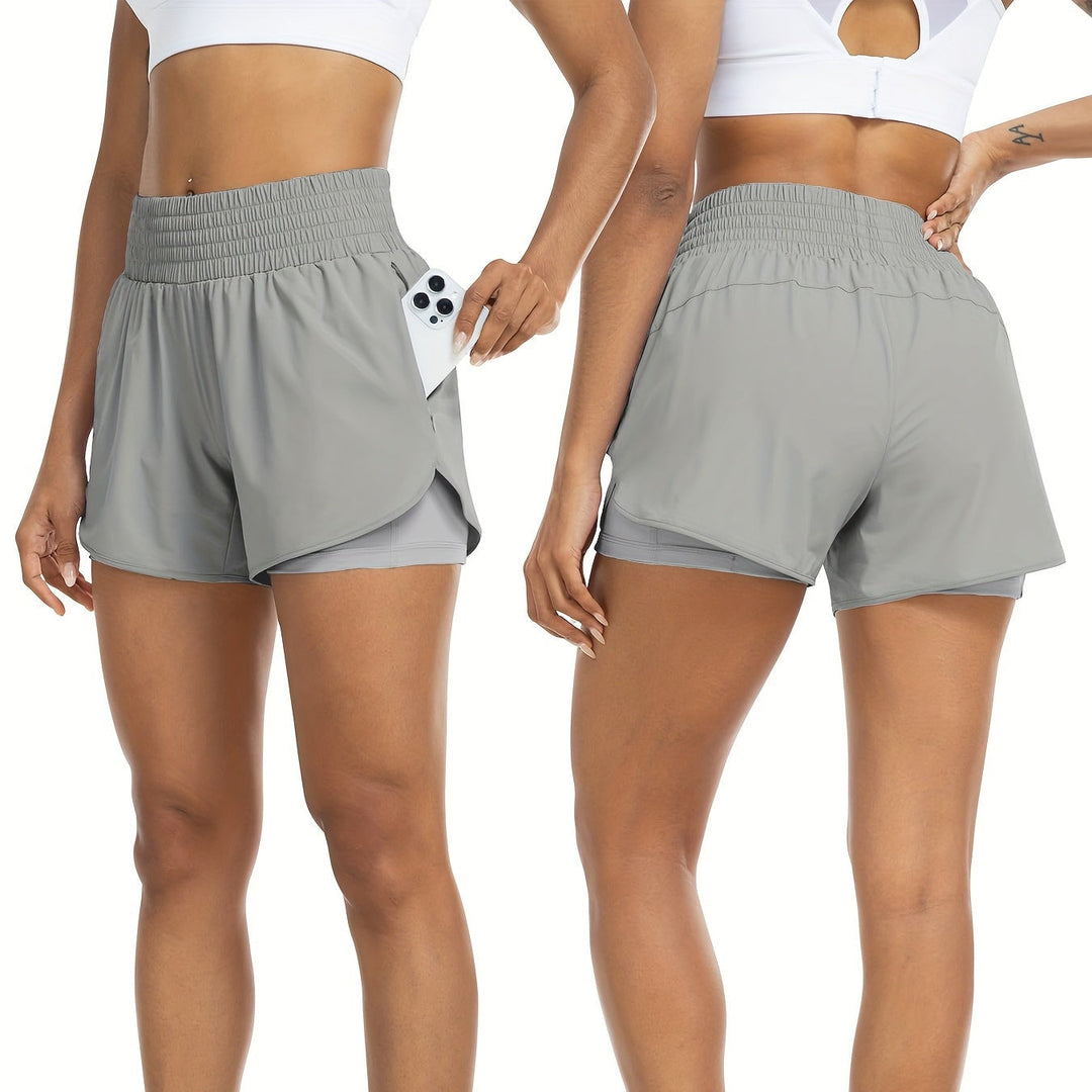 Women's high-waisted, double-layer training shorts for comfortable workouts & activewear.