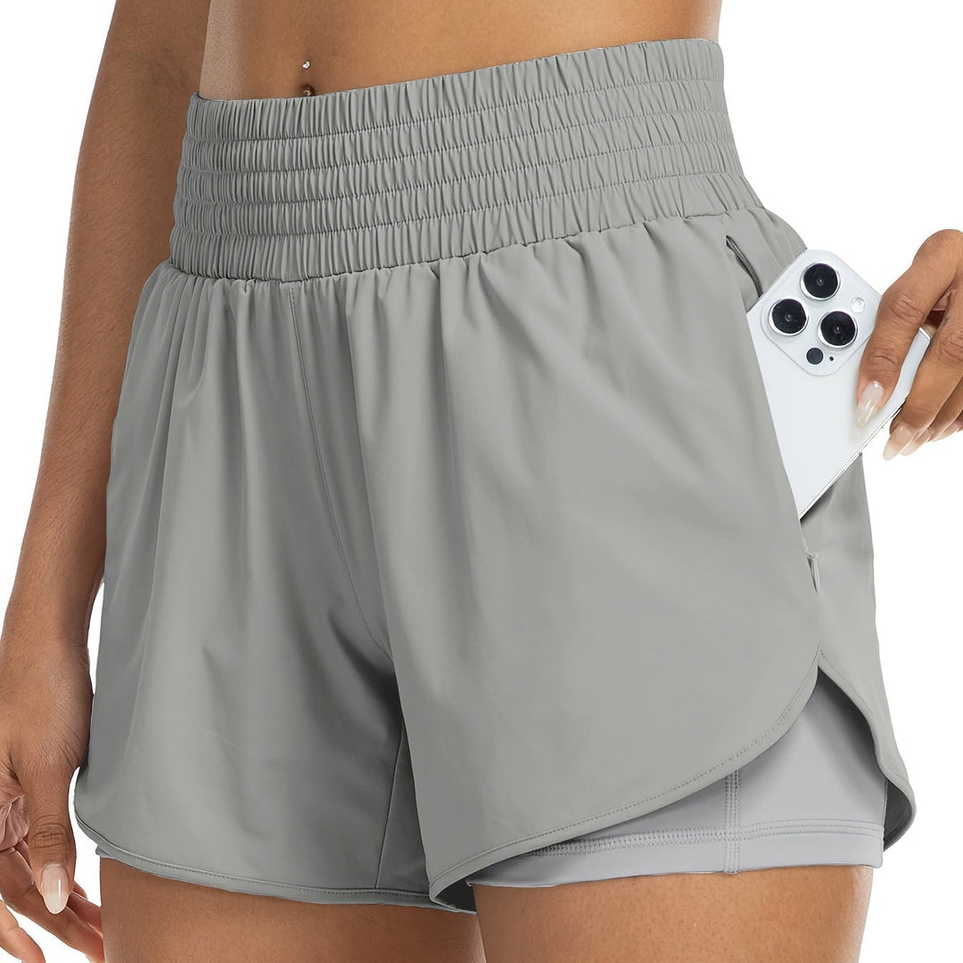 High-performance women's training shorts, double-layer & high-waisted for optimal gym & active sessions.