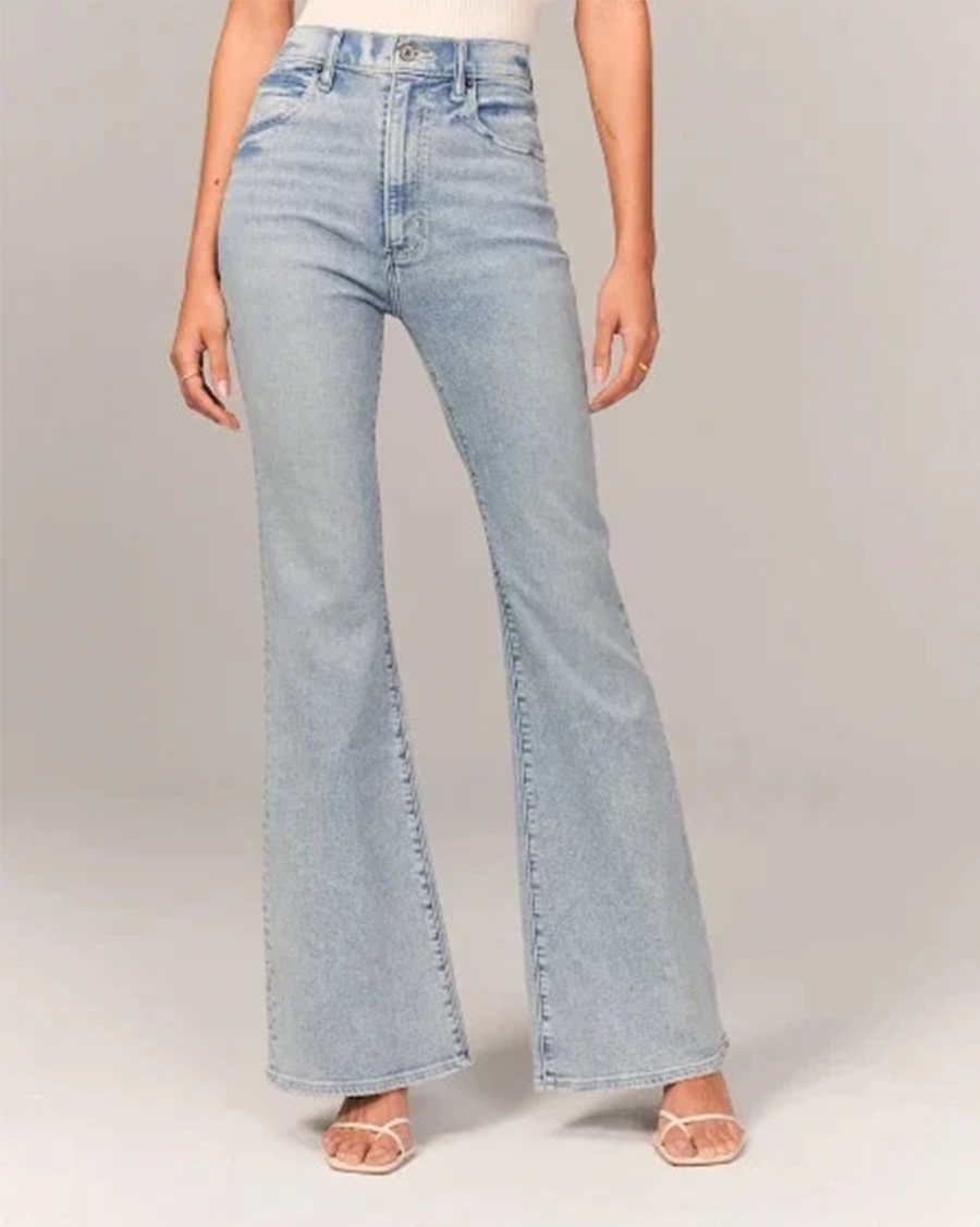 Women's high-waisted flared jeans, perfect for a chic retro style. Versatile fashion trousers for casual wear.