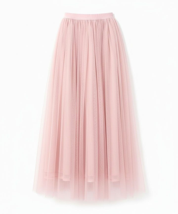 Elegant high-waist women's midi skirt with flowing layers, ideal for formal or chic casual outfits.