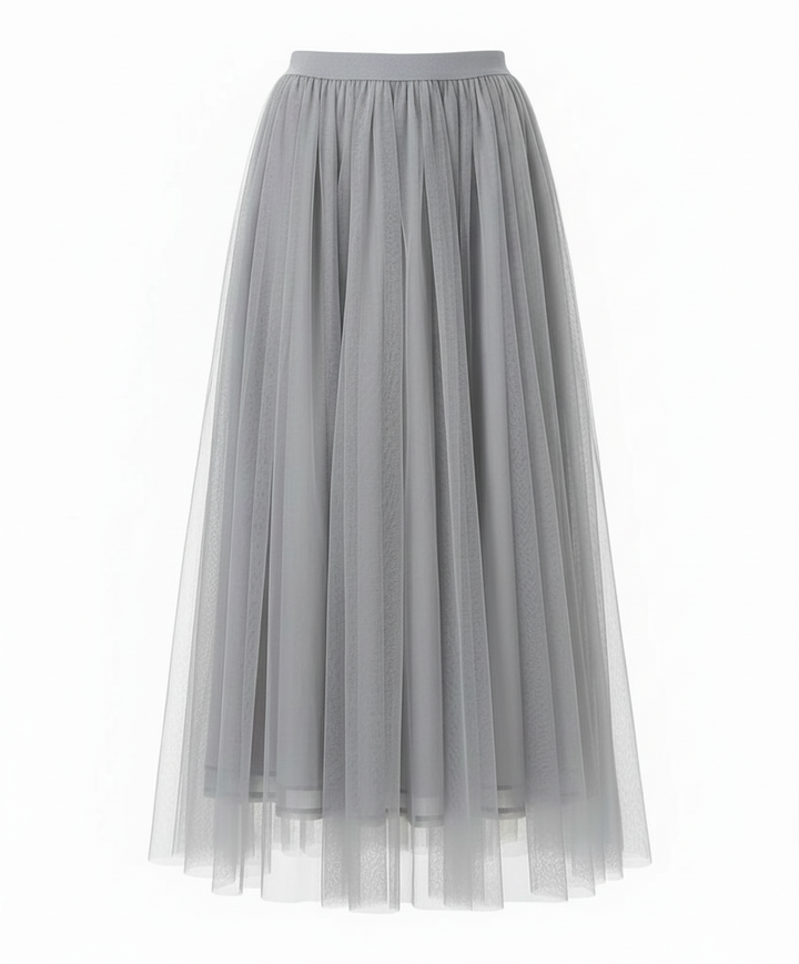 Chic women's high-waisted midi skirt featuring multiple elegant layers for a sophisticated look.